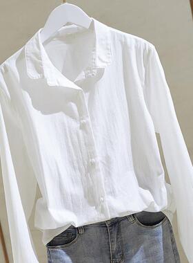 棉麻白色衬衫女2025新款春装宽松长袖衬衣上衣设计感小众全棉洋气