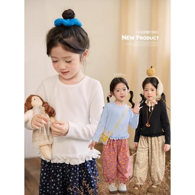 小O宝Okids童装宝宝花边打底衫女2025秋冬新款女童针织荷叶边t恤