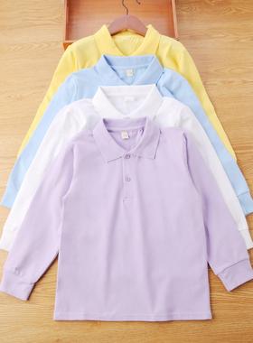 儿童白色t恤长袖男童体恤女童春秋紫色打底衫大童校服翻领polo衫