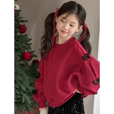 熙爱2024冬季新品设计感小众蝴蝶结甜辣风宽松短款加绒卫衣12201