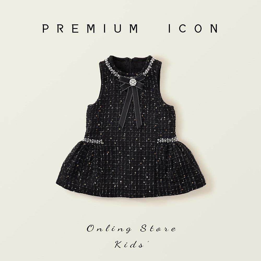 小香风女童背心裙冬季加绒气质公主裙洋气小女孩蝴蝶结黑色连衣裙