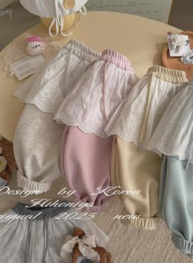 Spring韩国童装2025年春秋新款亲子款屁帘卫裤女童洋气束脚休闲裤