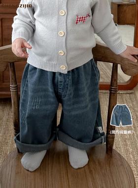 韩国女童牛仔裤2025春装新款秋季男宝宝洋气休闲直筒裤小童阔腿裤