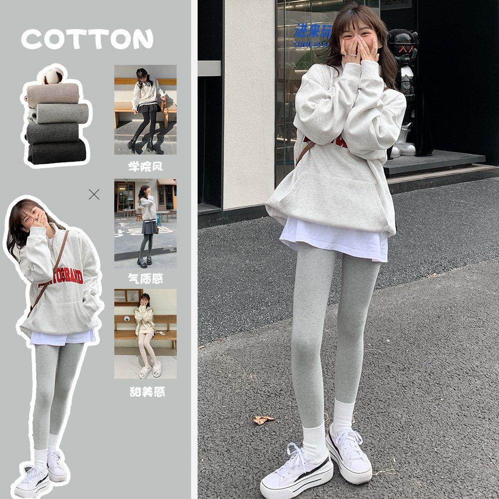 灰色打底裤女外穿薄绒秋冬加绒加厚不连脚棉裤踩脚打底袜保暖九分