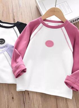 洋气童装2025春款儿童女童纯棉圆领打底衫 宝宝中大童弹力柔软T恤