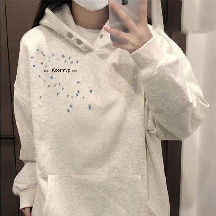 美式高街纯棉白灰色连帽卫衣女大童秋冬爆款初中学生宽松加绒外套