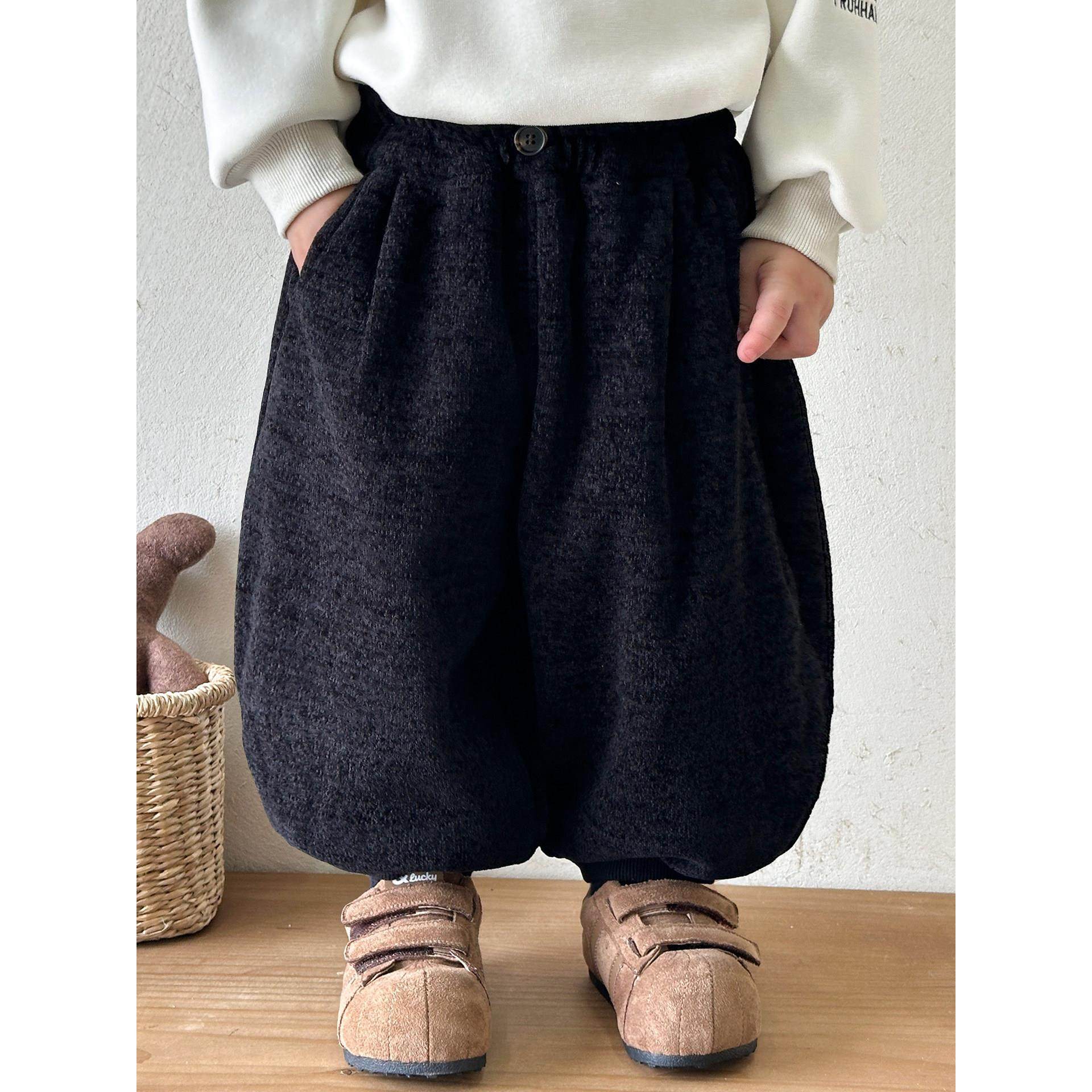 男童加绒裤子宝宝灯笼裤2025秋冬季新款儿童哈伦裤韩版宽松童装潮