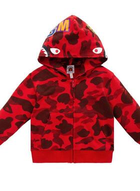 2024鲨鱼头帽衫男儿童3D印花卫衣外套拉链休闲套头长袖