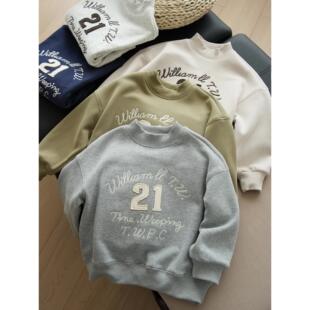 180码青少年加绒卫衣儿童一体绒男女童圆领宽松保暖休闲上衣 冬款