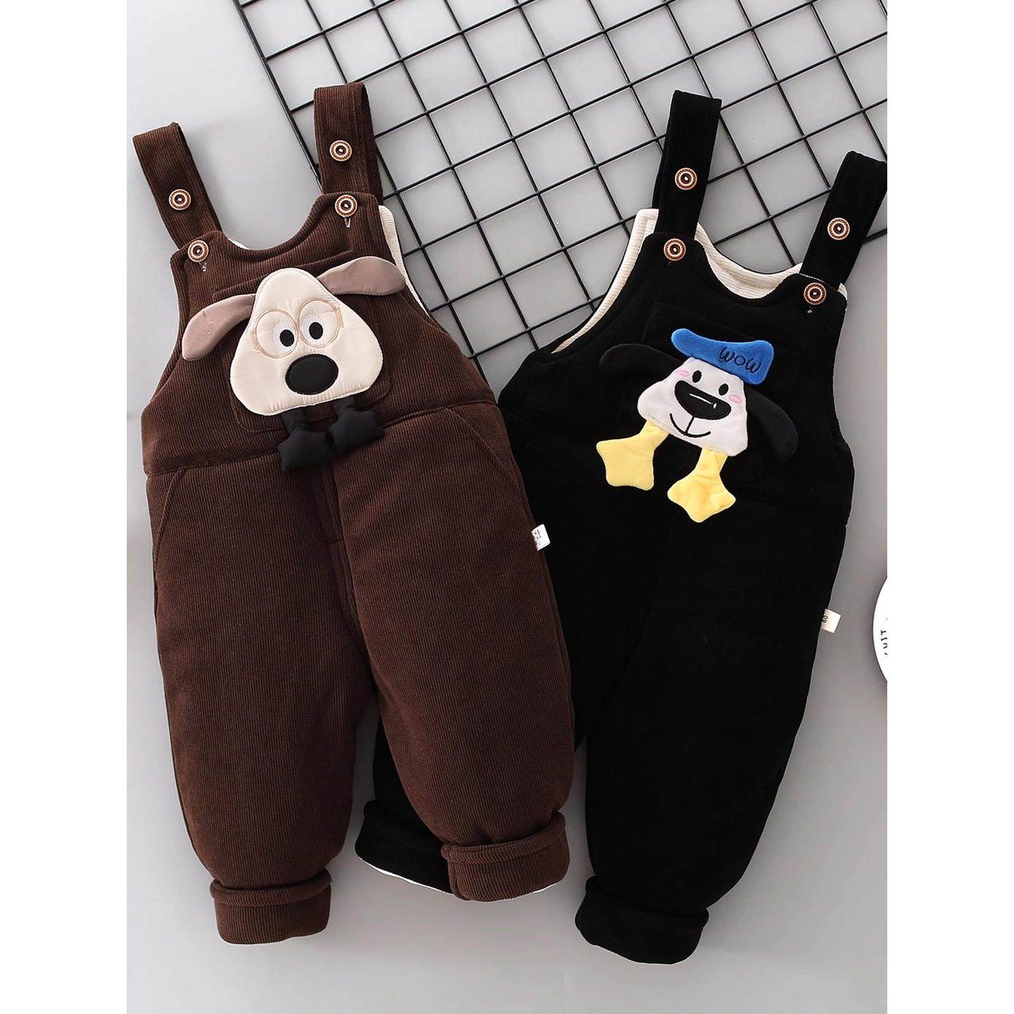 婴儿背带裤冬季外穿加厚男童保暖裤子防寒可开档秋冬款男宝宝棉裤