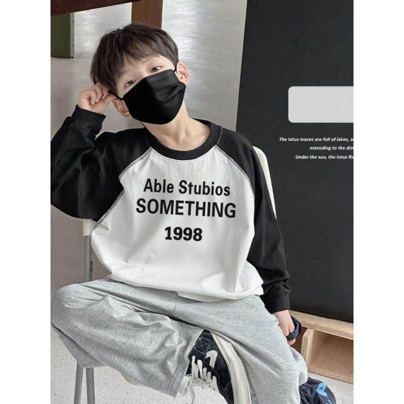 简约男童纯棉长袖T恤2025秋装中大童休闲百搭印花薄款儿童打底衫