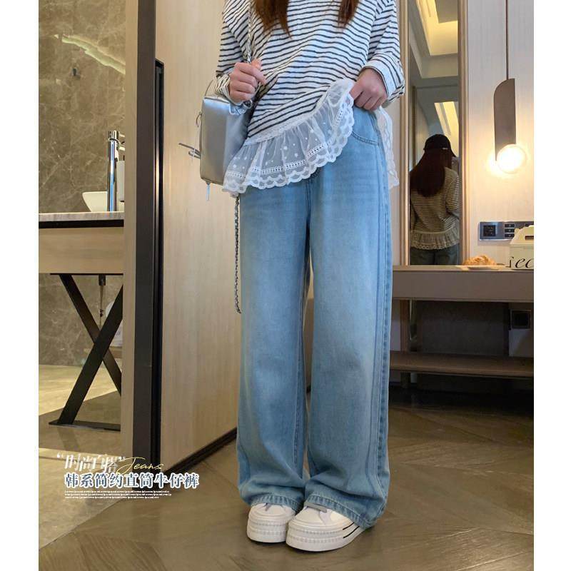 女大童设计感牛仔直筒裤2025春装新款初中生显瘦阔腿裤校园休闲