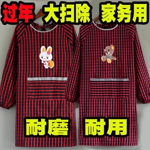 纯棉麻老粗布长袖围裙厨房家用罩衣带袖子时尚耐脏男女外穿加厚