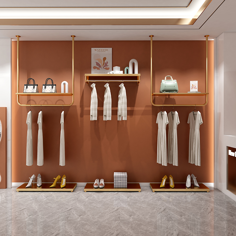 服装店不锈钢钛金拉丝展示架