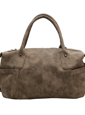 美式学院大容量包包单肩斜挎手提包抓痕做旧托特包 无题notitle