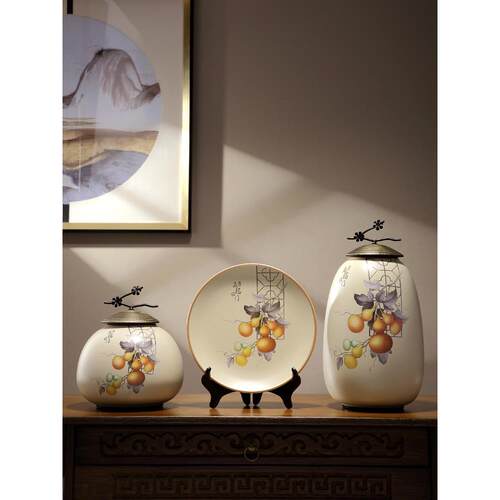 中古风玄关摆件新中式客厅博古架茶室葫芦五福临门花瓶工艺装饰品