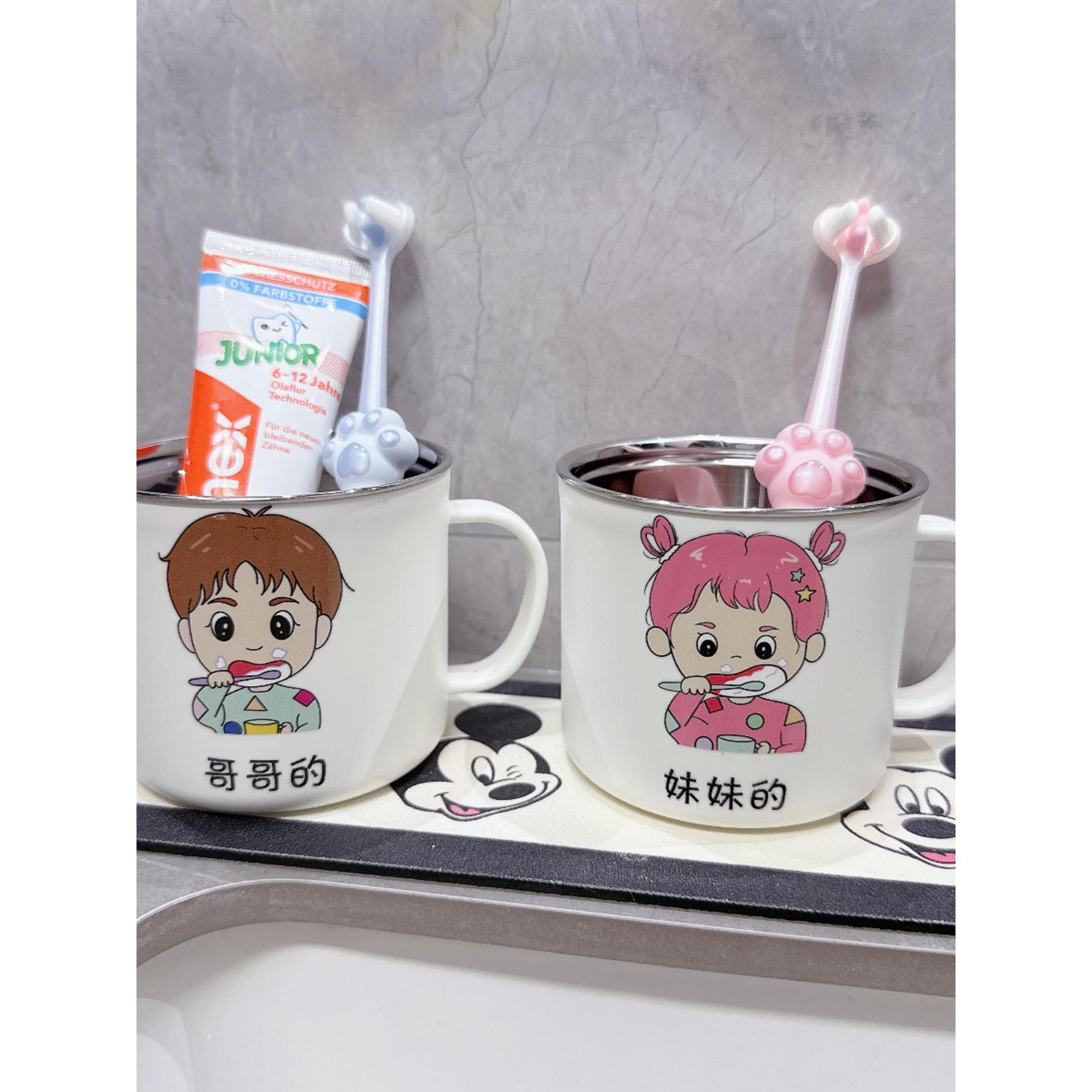 一家三口四口儿童漱口杯牙刷杯子男女孩304不锈钢情侣刷牙杯一对