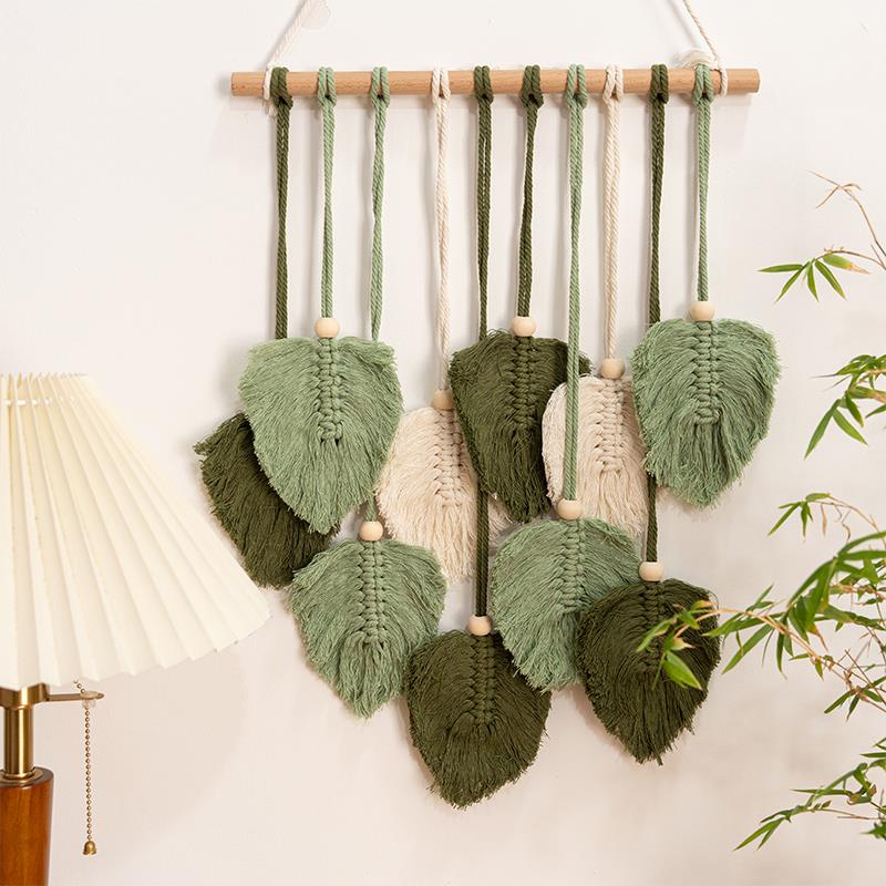 绿色叶子编织挂毯macrame挂饰北欧风手工挂件客厅房间墙面装饰品
