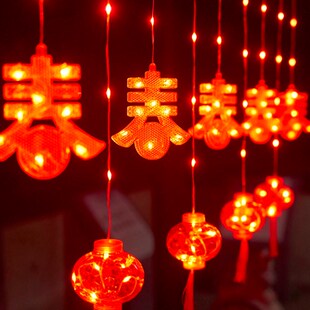 2026马年新款灯笼彩灯串灯发光装饰灯室内阳台新年喜庆氛围窗帘灯