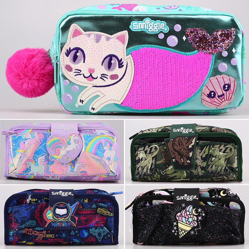 澳洲smiggle学生双拉链文具袋自粘贴铅笔袋中小学生儿童笔袋