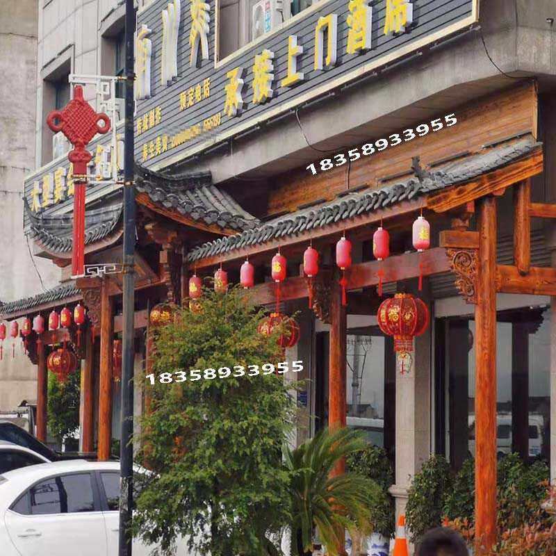 东阳木雕中式仿古实木屋檐古建门头招牌斗拱飞檐翘角装饰门楼定制