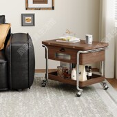 精选全实木中古风小推车客厅两用可移动折叠可移动小推桌升降茶几