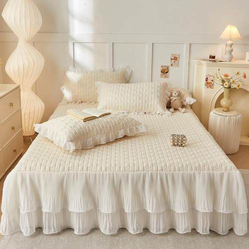 夏季凉感冰丝乳胶凉席三件套纯色床笠式床裙款二合一空调软席防滑