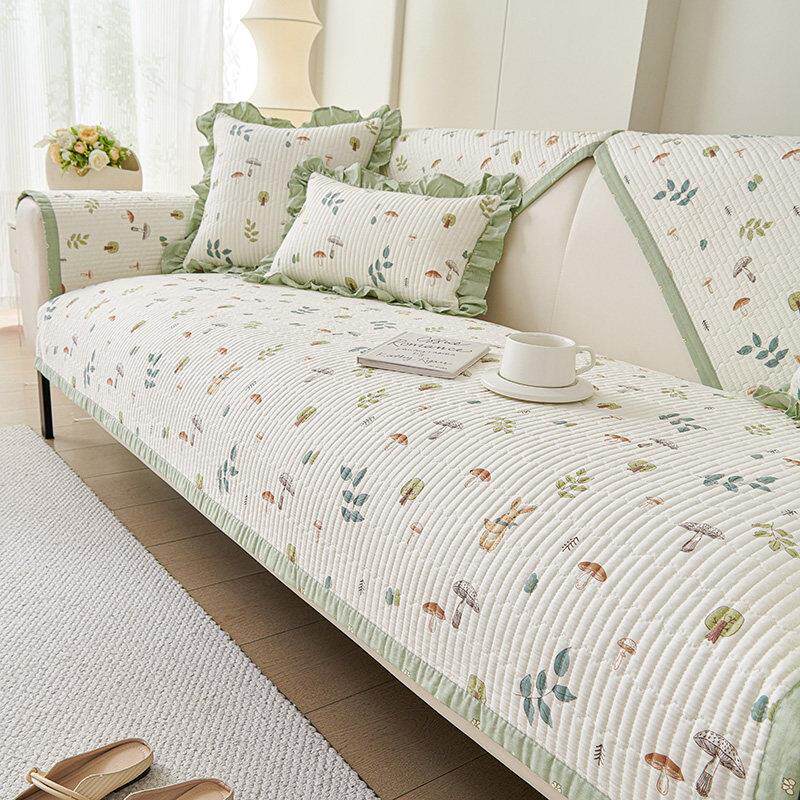 沙发垫纯棉四季通用固定防滑2025新款田园皮沙发布坐垫盖布高级感