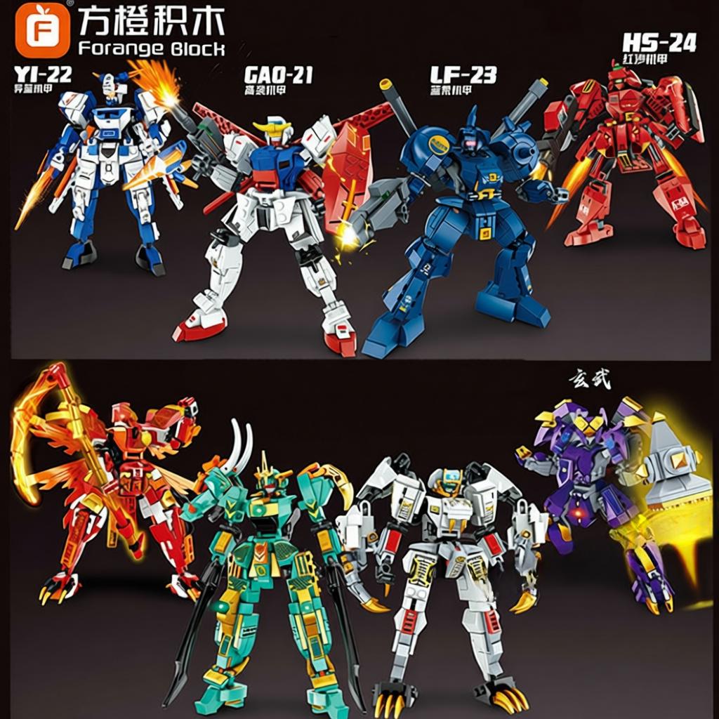 方橙积木国潮机甲哪吒曹操关羽吕布刘备组装模型男孩拼装玩具礼物