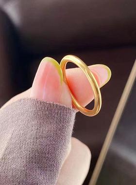 古法素圈戒指女磨砂实心仿真黄金不掉色指环小众设计感2024潮