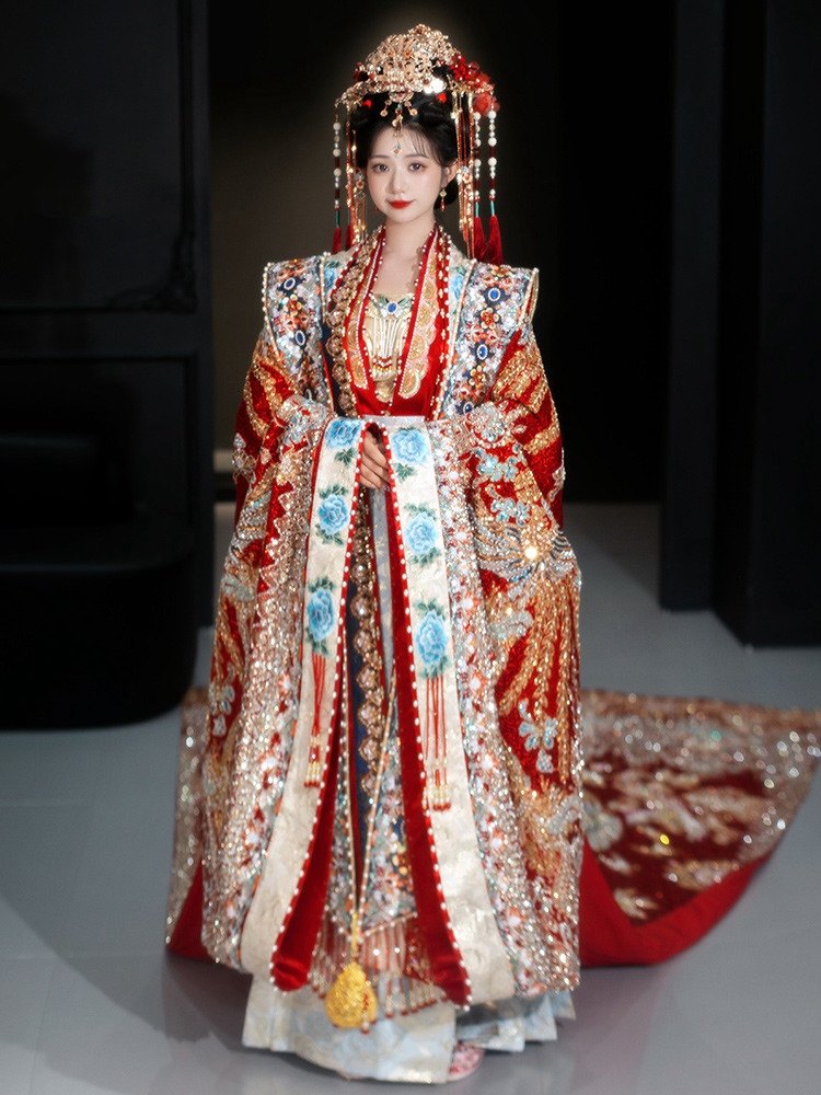 重工宋制汉服婚服新娘新郎中式结婚嫁衣婚礼明制凤冠霞帔拖尾礼服