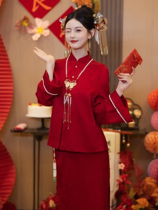 秀禾服新娘新中式国风红色婚服出阁服敬酒服回门礼服结婚订婚嫁衣