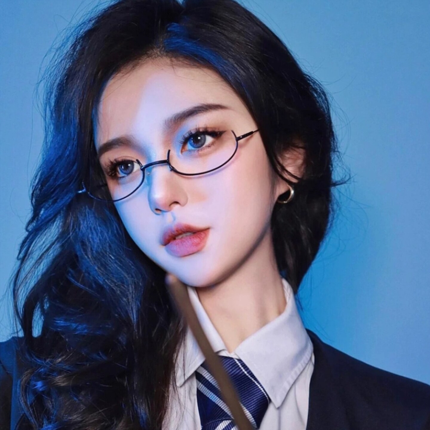 下半框禁欲风装饰眼镜网红无边框二次元御姐女士jk软妹镜架无镜片