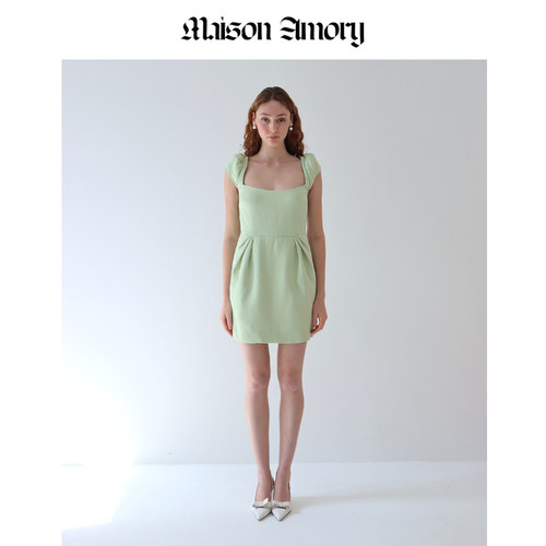 MaisonAmory豆绿色迷你连衣裙