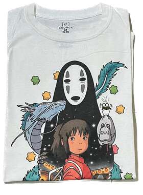 千与千寻Spirited Away动漫卡通风白色短袖T恤纯棉印花复古半袖