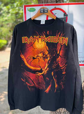 重金属乐队Iron Maiden铁娘子乐队颓废风街拍流行嘻哈古着长袖T恤
