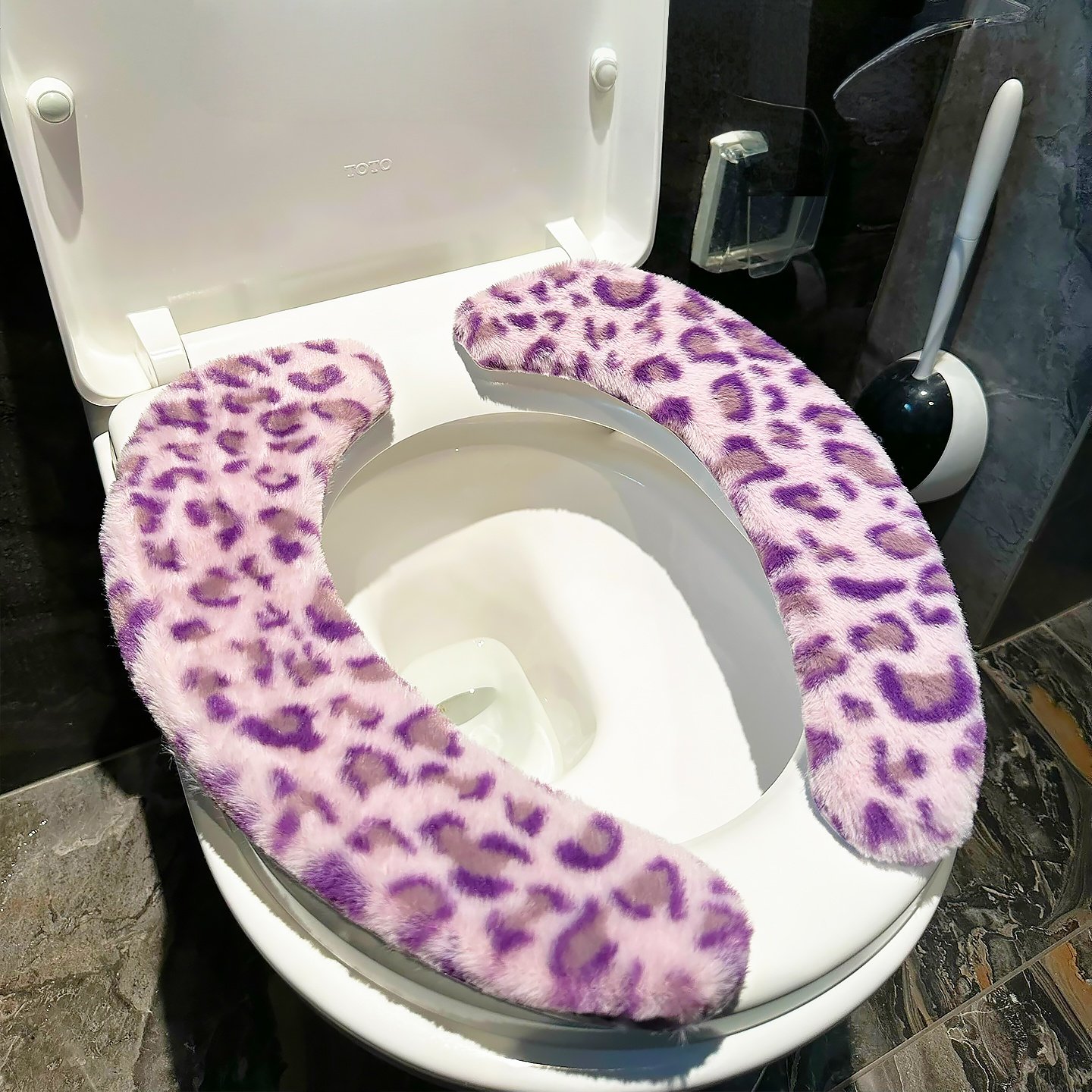 毛绒豹纹马桶垫冬加厚2025新款静电粘贴式家用坐便器套四季通用