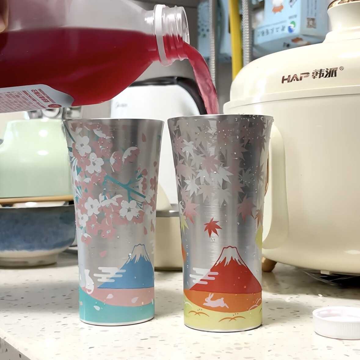 日本限定冷饮显色创意四季变色杯