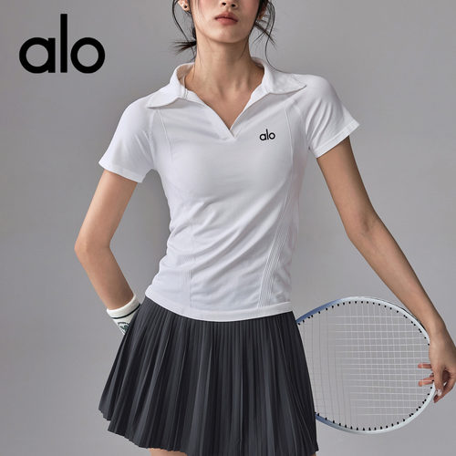AIo 速干瑜伽服短袖正肩网球polo衫修身跑步上衣运动T恤夏季