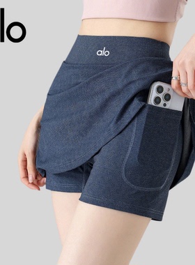 AIo 假两件运动短裤裙女高腰防走光瑜伽包臀裙带口袋牛仔半身裙夏