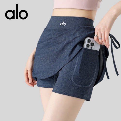 AIo 假两件运动短裤裙女高腰防走光瑜伽包臀裙带口袋牛仔半身裙夏