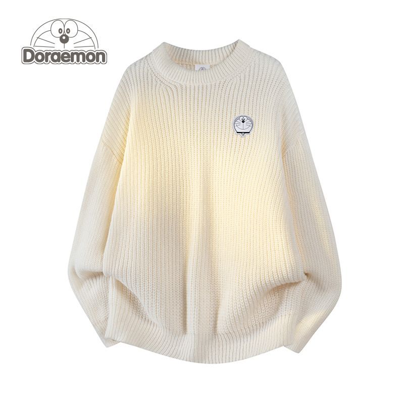 哆啦A梦圆领毛衣男女冬季新款宽松休闲百搭