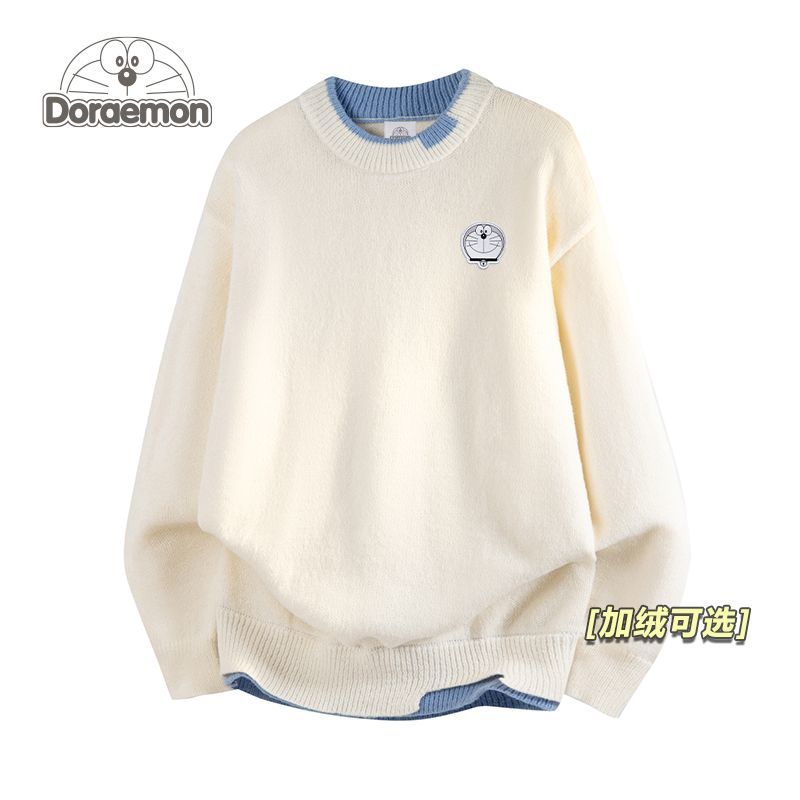 哆啦A梦加绒加厚假两件针织衫男女冬季新款