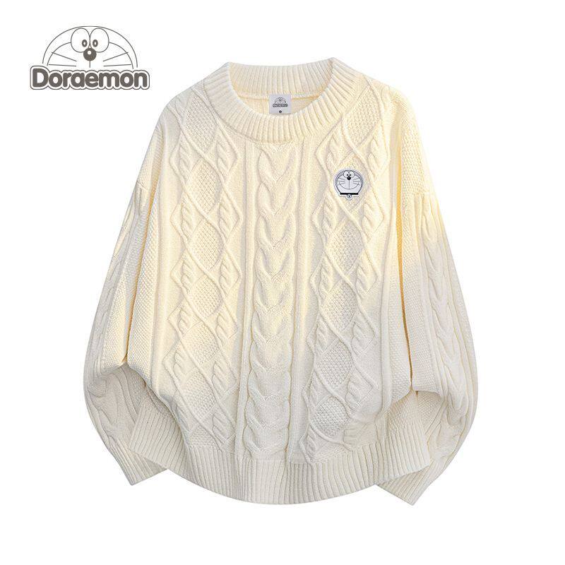 哆啦A梦圆领麻花针织衫新款2025冬季保暖休