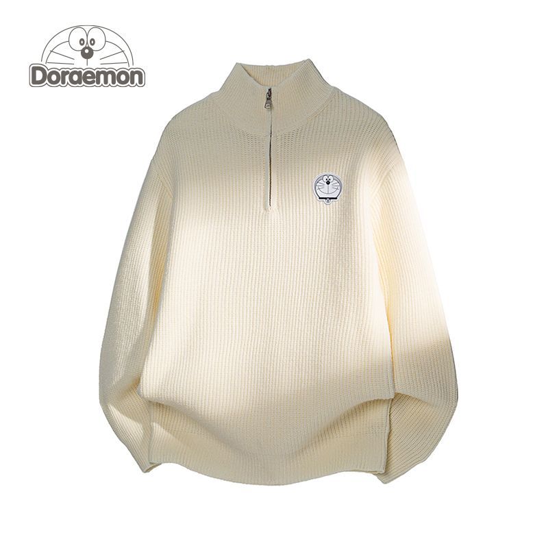 哆啦A梦半高领拉链立领毛衣男女冬季新款宽