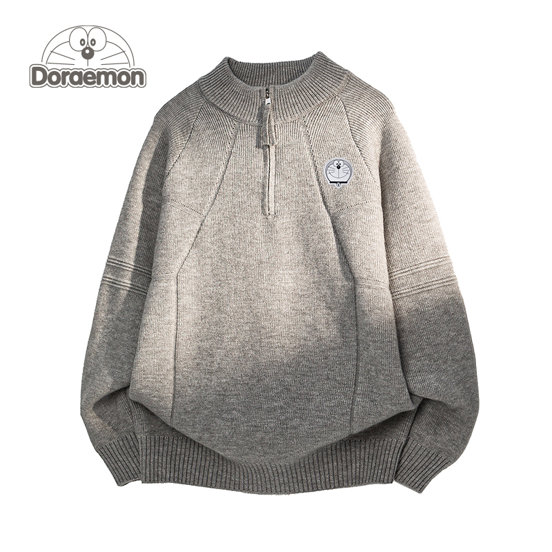 哆啦A梦拉链毛衣冬季2025新款男女宽松慵懒针织衫情侣立领上衣服