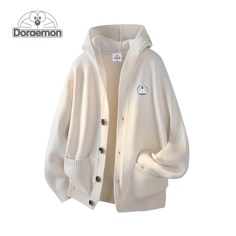 哆啦A梦开衫毛衣男女冬季新款2025宽松休闲连帽情侣针织衫外套潮