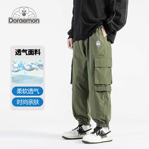 DORAEMON/哆啦A梦工装裤男春秋夏季美式口袋直筒耐磨束脚长裤