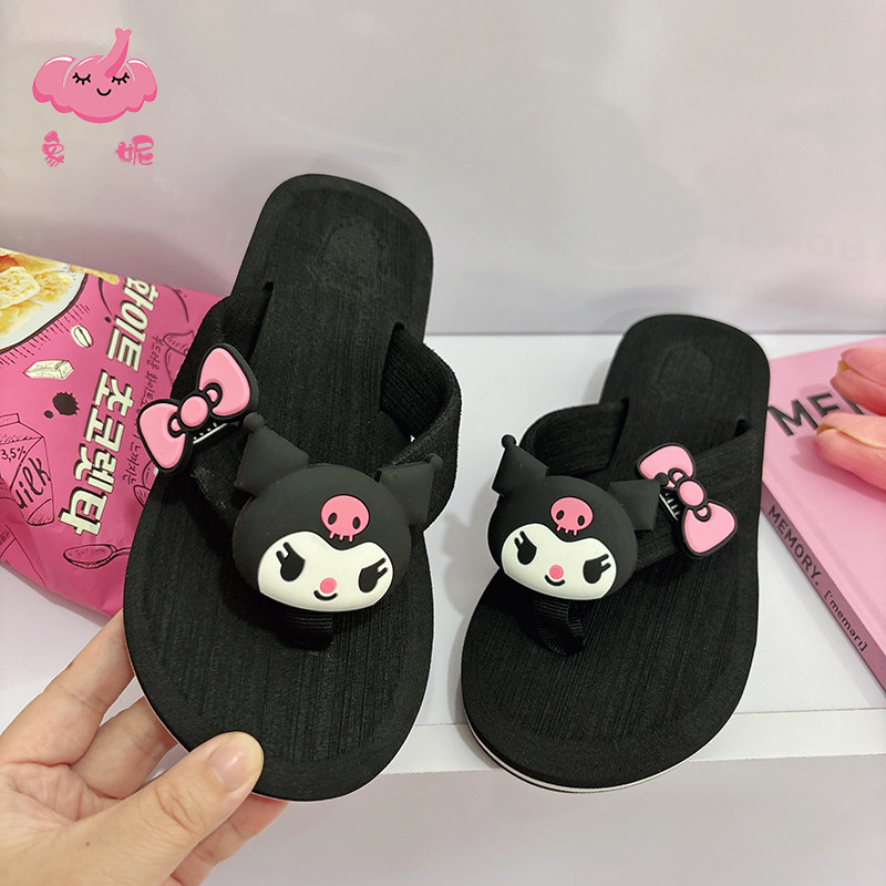 女童黑色夹脚拖鞋夹趾儿童室内夏季2025新款幼儿外穿外出时尚防滑