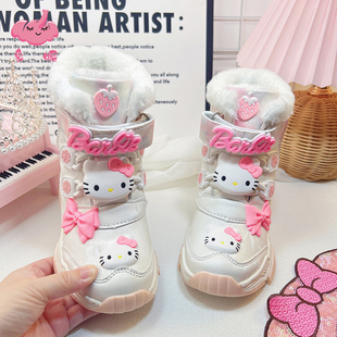 2024新款白色雪地靴女防水秋冬季皮面女童东北高筒中筒女款圣诞靴